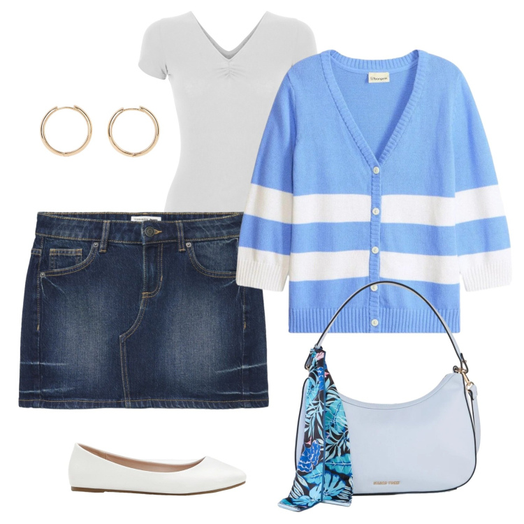 Outfit donna - Total look #2403188. Stile Casual chic per Tutti i giorni. Abbinamento con ballerine, orecchini, borse a mano, cardigans, minigonne, body.