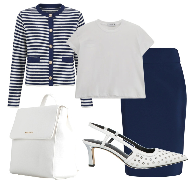 Outfit donna - Total look #2403200. Stile Bon Ton per Ufficio. Abbinamento con zaini, décolleté, gonne longuette, cardigans, t-shirt.