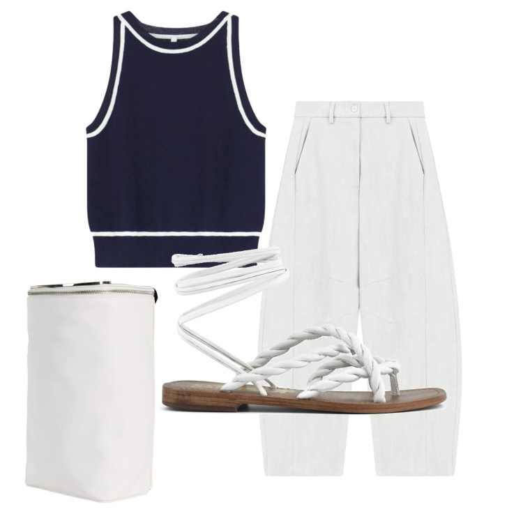 Outfit donna - Total look #2403205. Stile Bon Ton per Tutti i giorni. Abbinamento con zaini, pantaloni, top, sandali in pelle.