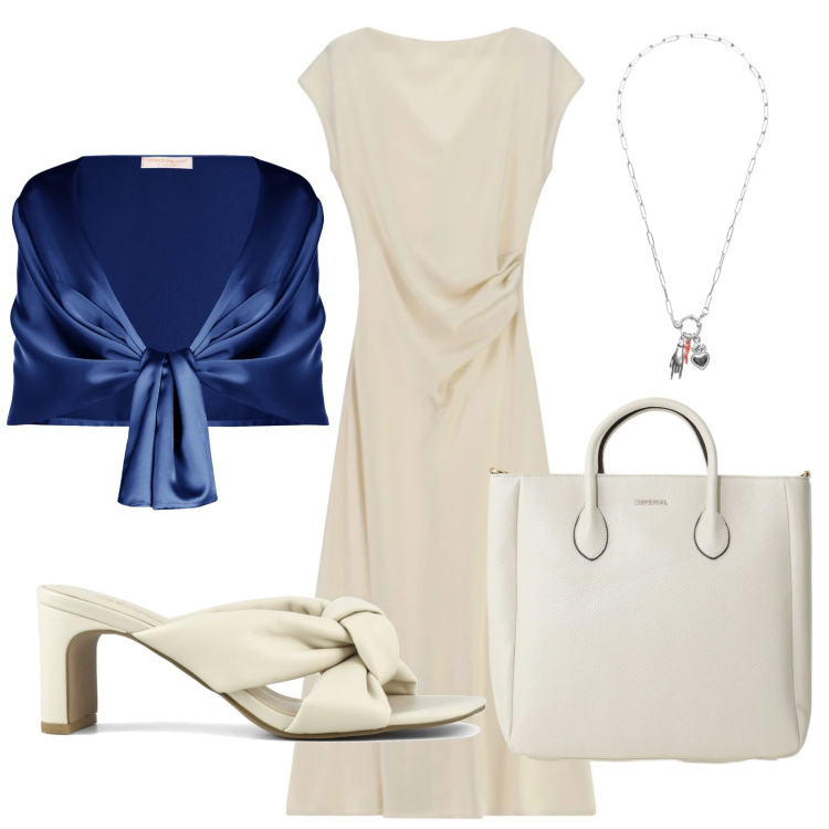 Outfit donna - Total look #2403206. Stile Chic per Cerimonia. Abbinamento con borse a tracolla, vestiti midi/longuette, stole, ciondoli, sandali col tacco.