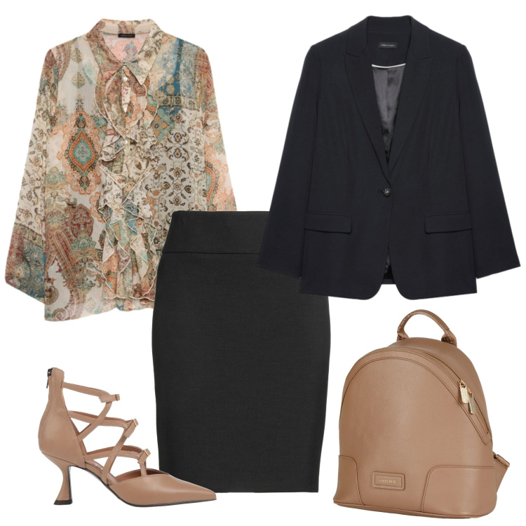 Outfit donna - Total look #2403211. Stile Casual chic per Cerimonia. Abbinamento con zaini, décolleté, minigonne, camicie, blazer.