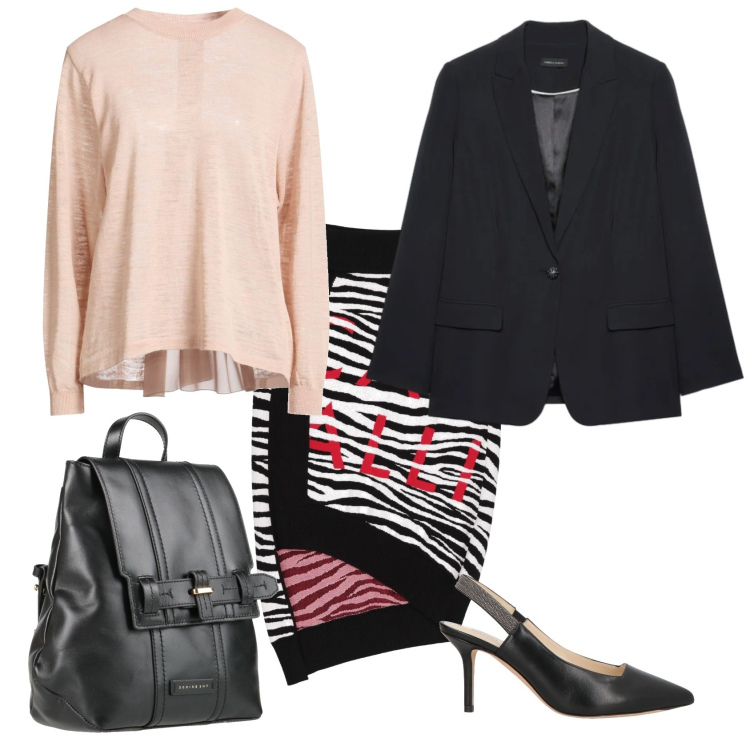 Outfit donna - Total look #2403219. Stile Casual chic per Ufficio. Abbinamento con pullovers, zaini, décolleté, minigonne, blazer.