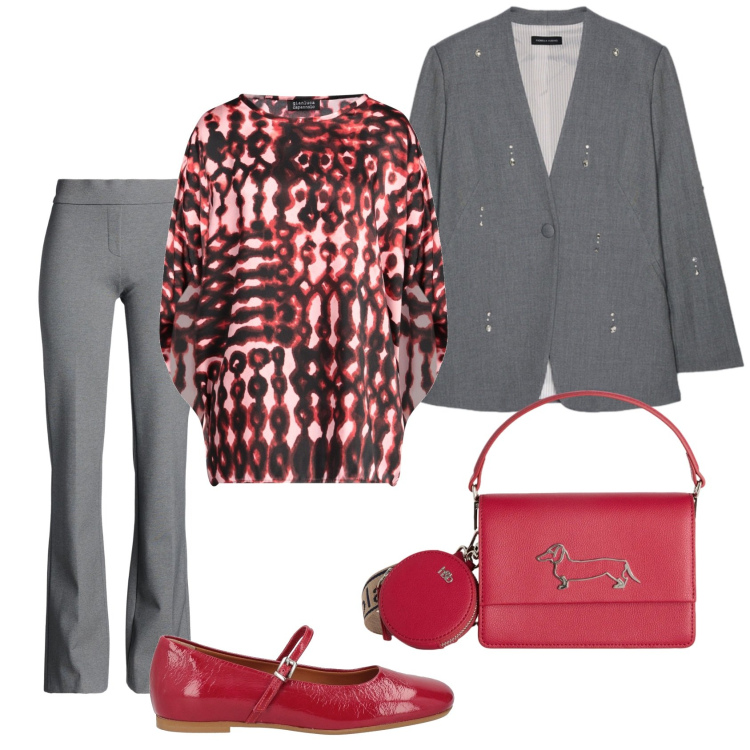 Outfit donna - Total look #2403233. Stile Chic per Ufficio. Abbinamento con ballerine, top, pantaloni, borse a tracolla, blazer.