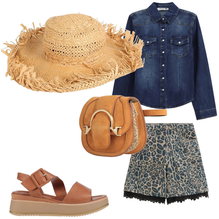 Outfit donna - Pizzo e animalier. Stile Basic per Tutti i giorni. Abbinamento con sandali in pelle, marsupi, cappelli, camicie, bermuda.