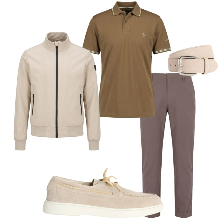 Outfit uomo - L\' ennesimo temporale. Stile Urban per Tutti i giorni. Abbinamento con scarpe stringate, cinture, polo, pantaloni, bomber.