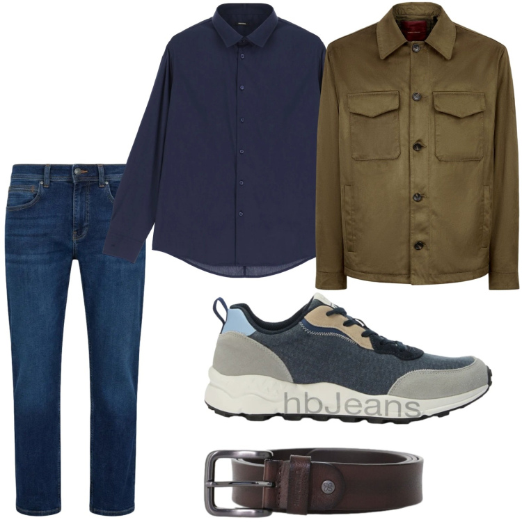 Outfit uomo - Soft street. Stile Trendy per Tutti i giorni. Abbinamento con camicie, cinture, jeans dritti, sneakers, giacche.