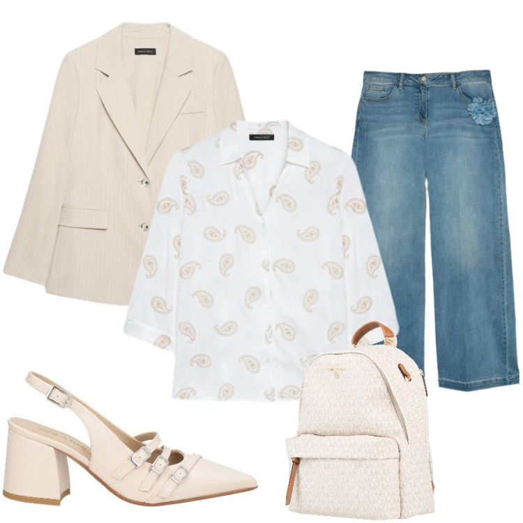 Outfit donna - Total look #2403265. Stile Casual chic per Ufficio. Abbinamento con zaini, décolleté, jeans, blazer, camicie.