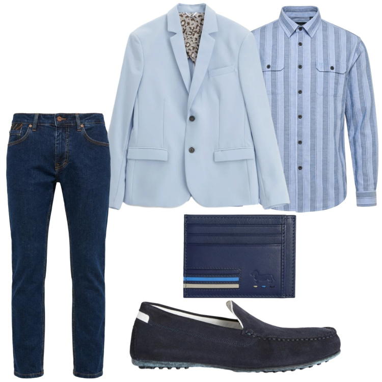 Outfit uomo - Classe maschile. Stile Casual per Ufficio. Abbinamento con giacche, scarpe stringate, pantaloni, portafogli, camicie.
