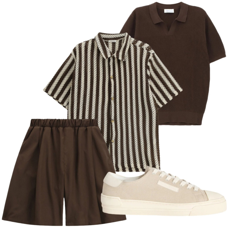 Outfit uomo - Comfort urbano. Stile Trendy per Tutti i giorni. Abbinamento con camicie a manica corta, t-shirt, bermuda, sneakers.