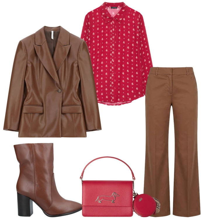 Outfit donna - Total look #2403283. Stile Casual chic per Ufficio. Abbinamento con stivaletti, borse a tracolla, pantaloni, blazer, camicie.