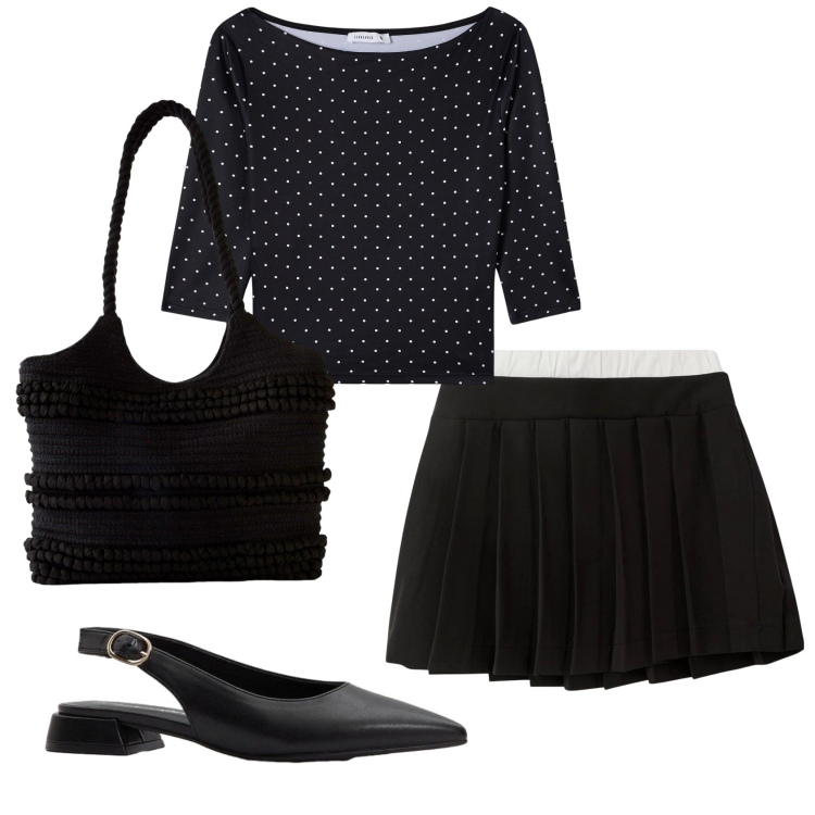 Outfit donna - Total look #2403299. Stile Bon Ton per Tutti i giorni. Abbinamento con ballerine, shopping bag, t-shirt, minigonne.