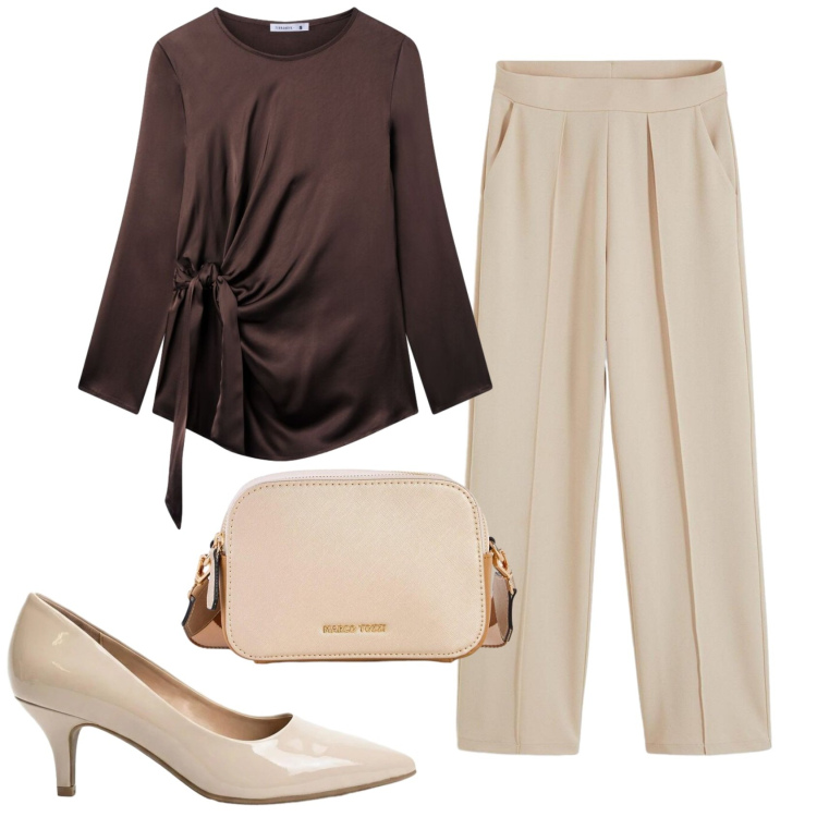 Outfit donna - Total look #2403303. Stile Chic per Serata fuori. Abbinamento con pantaloni, borse a tracolla, décolleté, bluse.