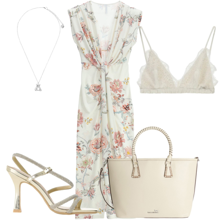 Outfit donna - Total look #2403305. Stile Casual chic per Tutti i giorni. Abbinamento con shopping bag, vestiti lunghi, reggiseni, sandali col tacco, ciondoli.