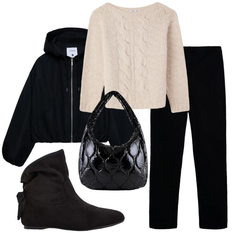 Outfit donna - Total look #2403306. Stile Basic per Ufficio. Abbinamento con stivaletti, bomber, pantaloni skinny, pullovers, borse tote.