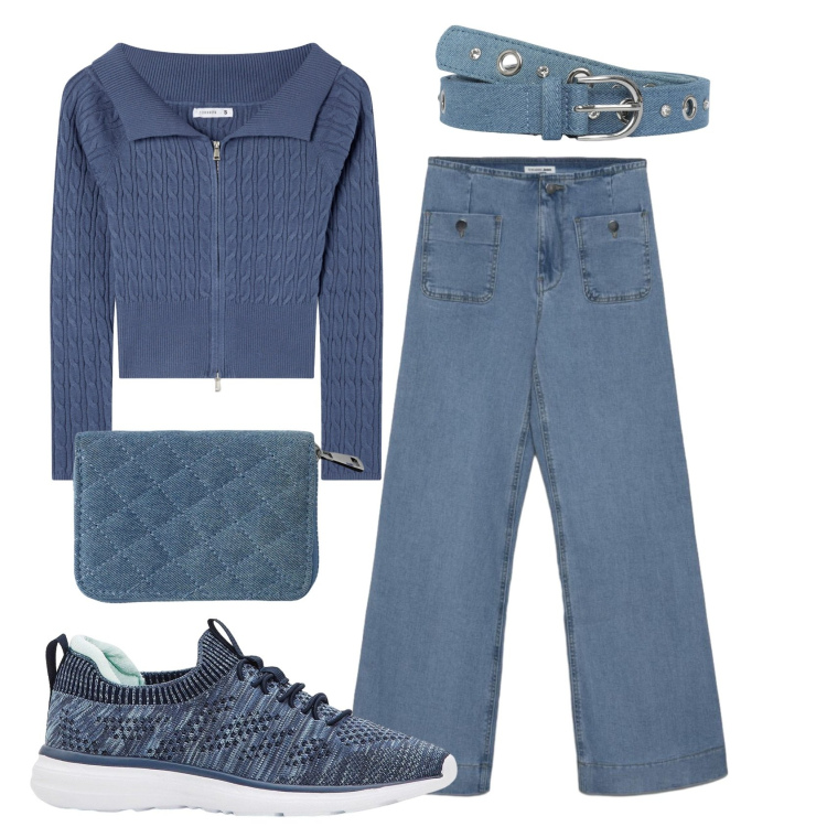 Outfit donna - Total look #2403310. Stile Casual per Tutti i giorni. Abbinamento con sneakers, cinture, portafogli, cardigans, jeans.