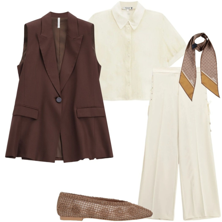 Outfit donna - Maggio mi vesto così. Stile Casual chic per Serata fuori. Abbinamento con sciarpe, ballerine, pantaloni, gilet, camicie a manica corta.