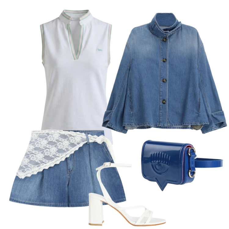 Outfit donna - Total look #2403317. Stile Casual chic per Tutti i giorni. Abbinamento con marsupi, sandali in pelle, polo, blazer, shorts.