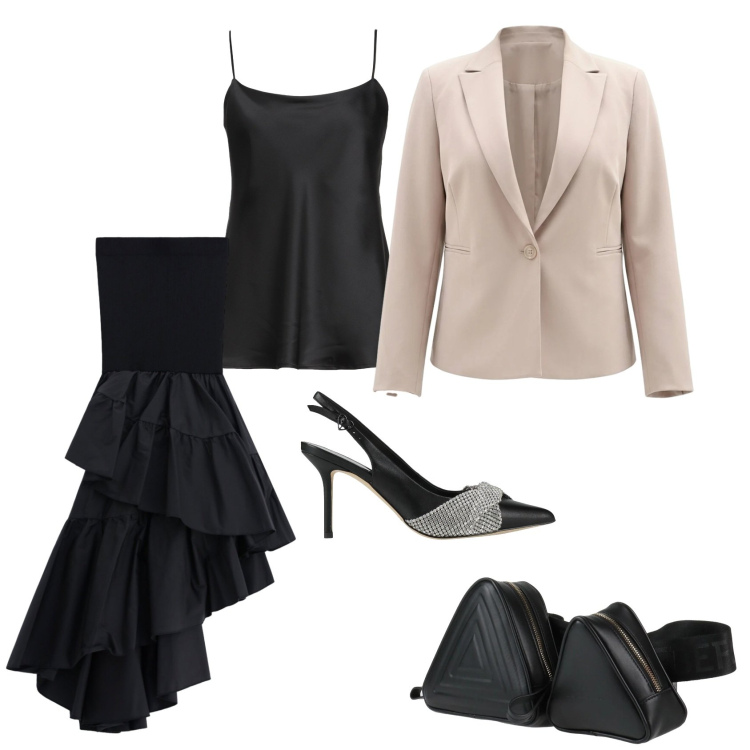 Outfit donna - Total look #2403320. Stile Chic per Cerimonia. Abbinamento con décolleté, marsupi, top, blazer, gonne lunghe.