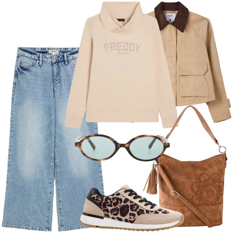 Outfit donna - Look da giornata all\'aperto - Curvy. Stile Casual chic per Tutti i giorni. Abbinamento con jeans, sneakers, borse a mano, cappotti, occhiali da sole, felpe con cappuccio.
