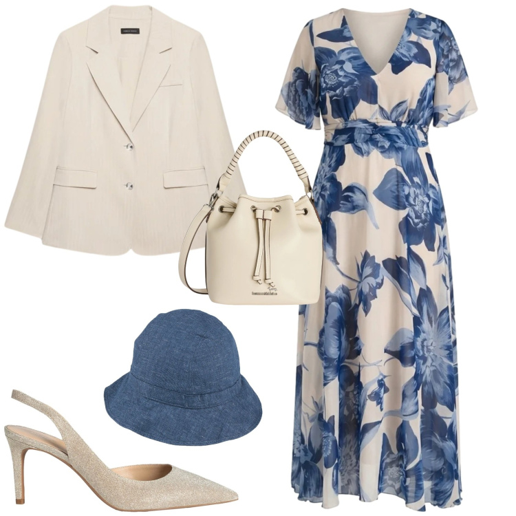 Outfit donna - Chic ufficio tempo libero. Stile Chic per Tutti i giorni. Abbinamento con décolleté, cappelli, borse a secchiello, vestiti lunghi, blazer.