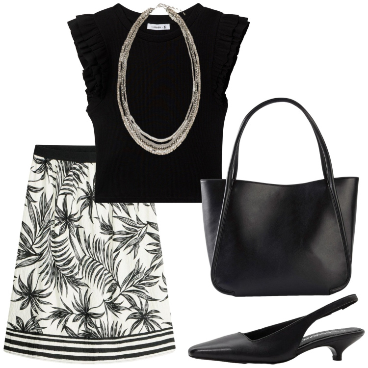 Outfit donna - Total look #2403330. Stile Glamour per Serata fuori. Abbinamento con shopping bag, décolleté, gonne, t-shirt, collane.