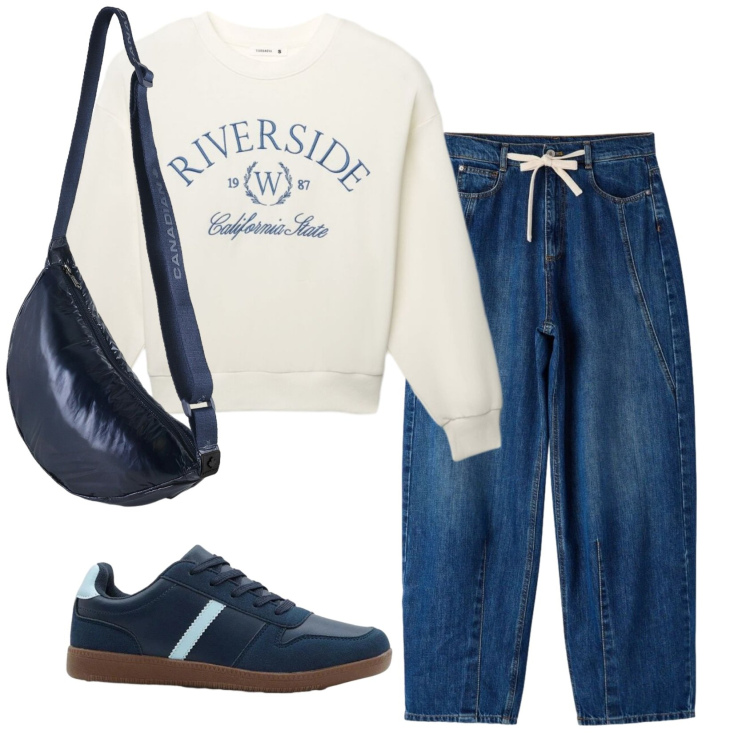 Outfit donna - Total look #2403332. Stile Casual per Tutti i giorni. Abbinamento con sneakers, felpe, jeans, borse a tracolla.