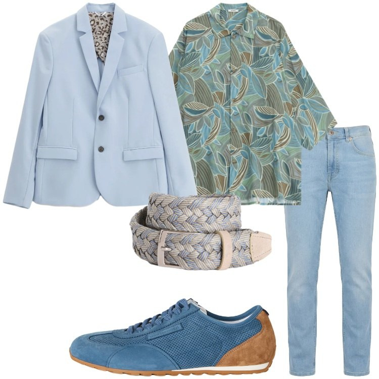 Outfit uomo - Giacca destrutturata. Stile Trendy per Serata speciale. Abbinamento con giacche, camicie a manica corta, jeans, cinture, sneakers.