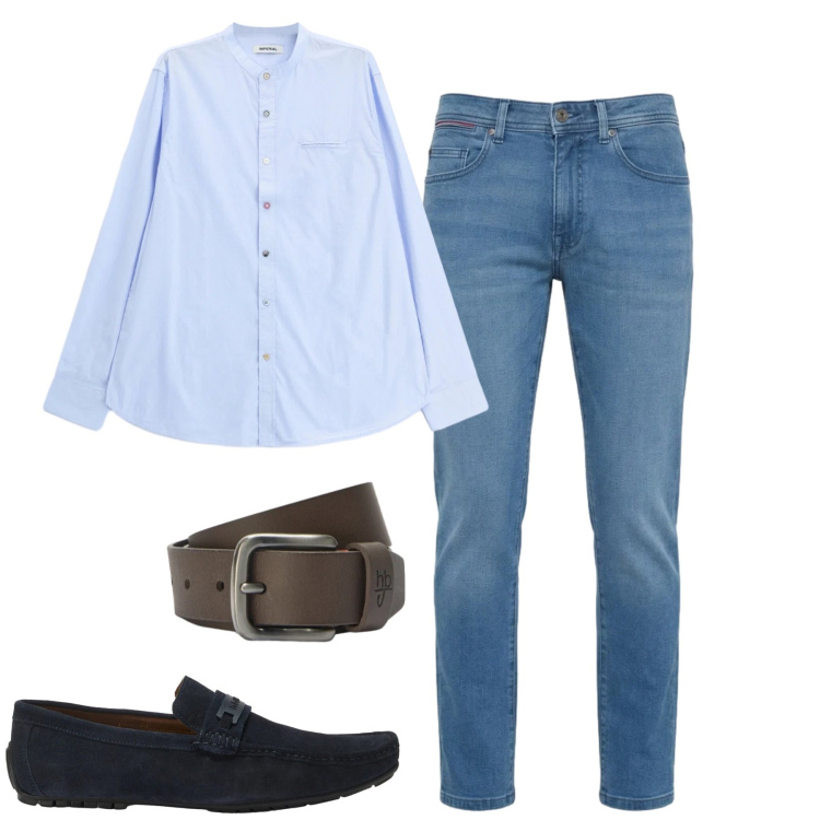 Outfit uomo - Total look #2403341. Stile Urban per Tutti i giorni. Abbinamento con scarpe stringate, jeans slim fit, cinture, camicie.
