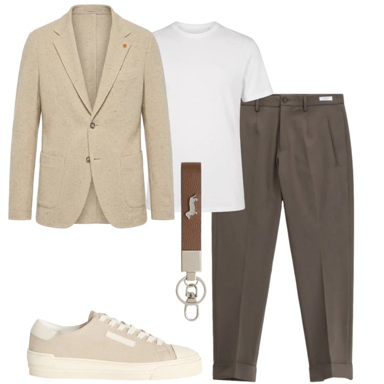 Outfit uomo - City. Stile Urban per Tutti i giorni. Abbinamento con pantaloni, t-shirt, portachiavi, sneakers, giacche.
