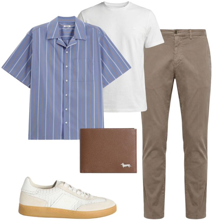 Outfit uomo - City. Stile Urban per Tutti i giorni. Abbinamento con camicie a manica corta, t-shirt, sneakers, portafogli, pantaloni chino.