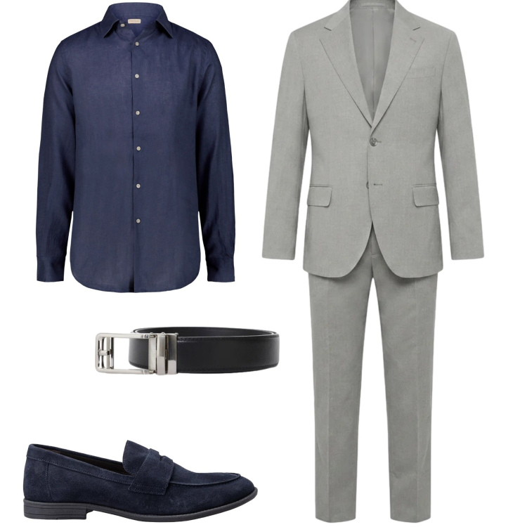 Outfit uomo - Abito grigio chiaro. Stile Business/Elegante per Tutti i giorni. Abbinamento con cinture, camicie, scarpe stringate, abiti.