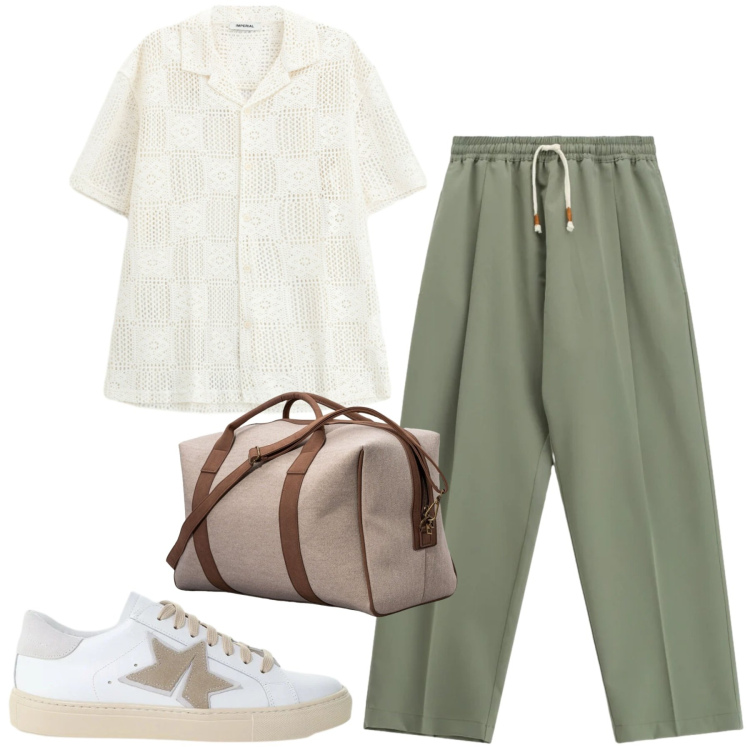 Outfit uomo - Weekend. Stile Trendy per Tutti i giorni. Abbinamento con pantaloni, sneakers, camicie a manica corta, borse sportive.