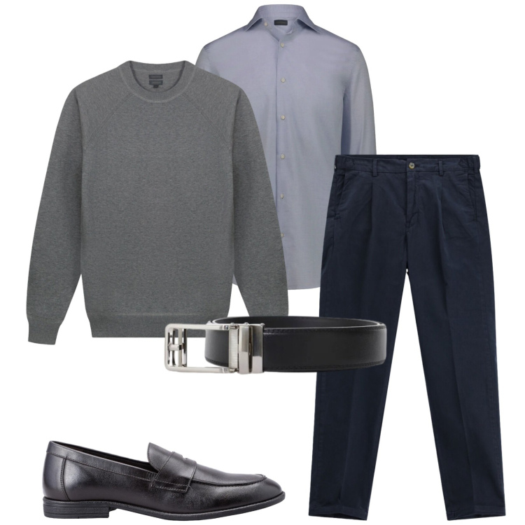 Outfit uomo - Total look #2403360. Stile Business/Elegante per Ufficio. Abbinamento con cinture, pantaloni, maglieria, camicie, scarpe stringate.