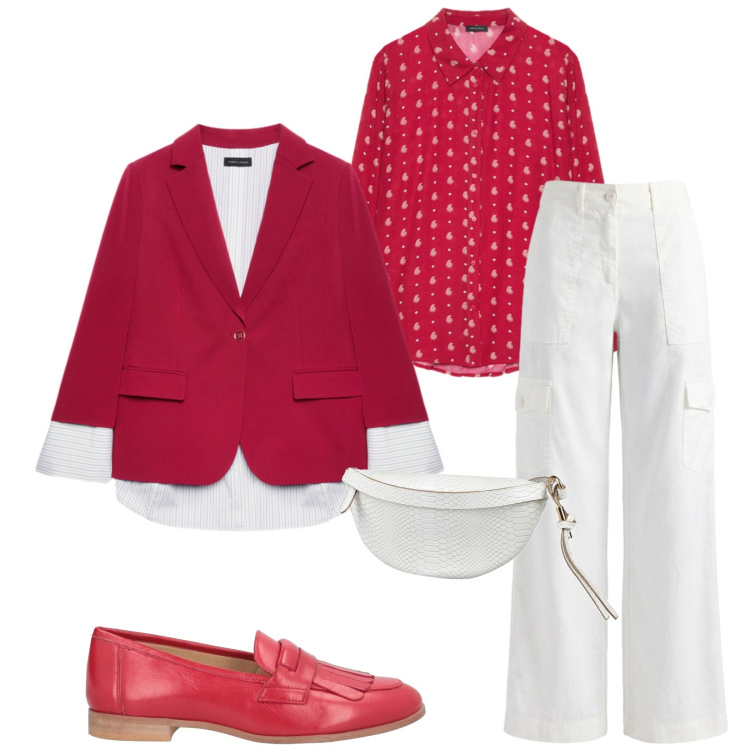 Outfit donna - Total look #2403363. Stile Casual chic per Ufficio. Abbinamento con mocassini, marsupi, pantaloni cargo, camicie, blazer.