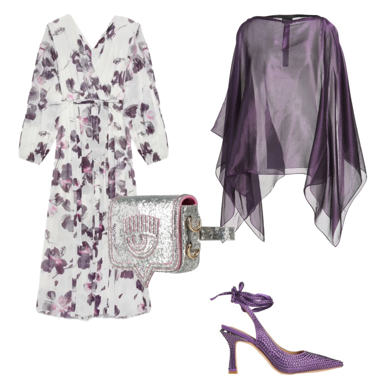 Outfit donna - Ametista e argento. Stile Chic per Cerimonia. Abbinamento con décolleté, marsupi, cappotti, vestiti lunghi.