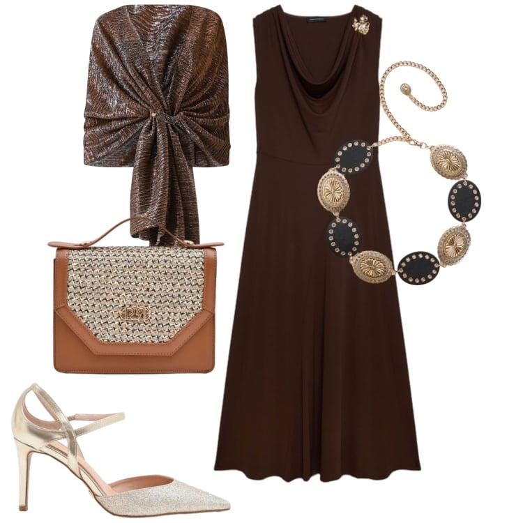 Outfit donna - Occasione speciale. Stile Chic per Serata fuori. Abbinamento con cinture, stole, pochette, décolleté, vestiti lunghi.