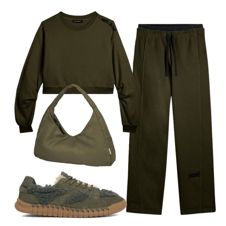Outfit donna - Total look #2403369. Stile Casual per Tutti i giorni. Abbinamento con pantaloni, felpe, borse a spalla, sneakers.