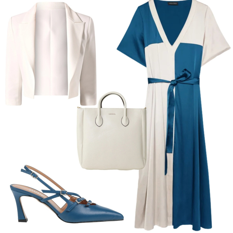 Outfit donna - Chic evento speciale. Stile Chic per Tutti i giorni. Abbinamento con décolleté, borse a tracolla, blazer, vestiti midi/longuette.