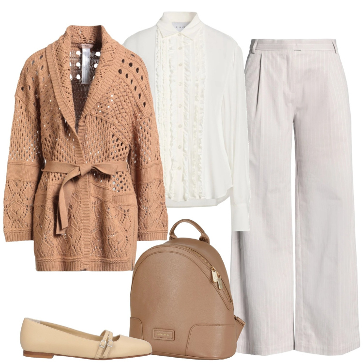 Outfit donna - Un maggio che sembra novembre. Stile Casual per Tutti i giorni. Abbinamento con pantaloni, ballerine, cardigans, zaini, camicie.