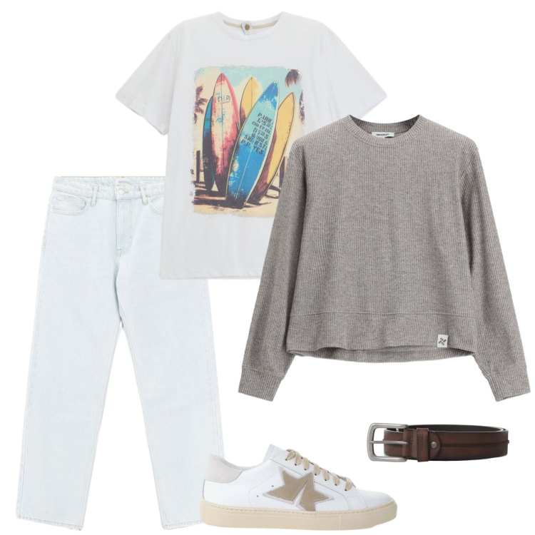 Outfit uomo - Comoda domenica. Stile Trendy per Tutti i giorni. Abbinamento con t-shirt, jeans, cinture, felpe, sneakers.