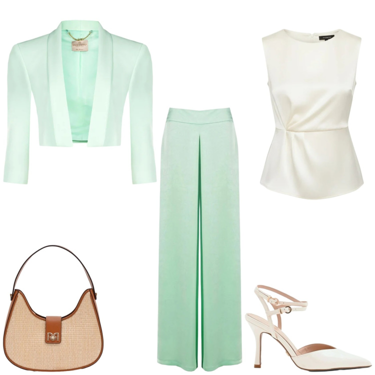 Outfit donna - Cerimonia "Rinascimento". Stile Bon Ton per Cerimonia. Abbinamento con borse a spalla, décolleté, bolero, bluse, pantaloni a palazzo.
