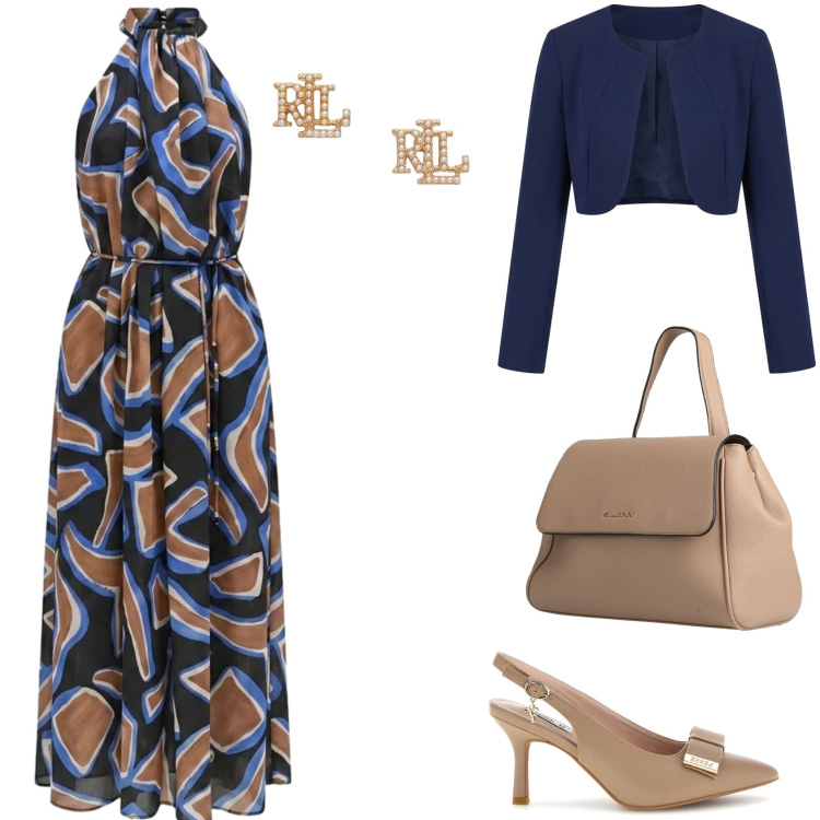 Outfit donna - Matrimonio di Amici. Stile Trendy per Cerimonia. Abbinamento con zaini, vestiti lunghi, bolero, orecchini, décolleté.