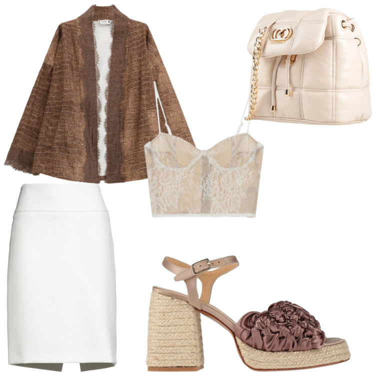 Outfit donna - Dopocena con gli amici. Stile Glamour per Serata fuori. Abbinamento con minigonne, valigie, espadrillas, cappotti, canottiere.