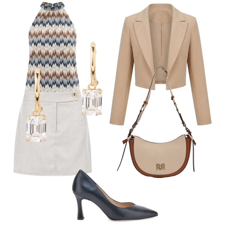 Outfit donna - Invitata. Stile Vintage retrò per Cerimonia. Abbinamento con borse a tracolla, minigonne, bolero, canottiere, orecchini, décolleté.