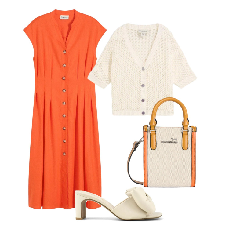 Outfit donna - Maggio lino light - @star67. Stile Glamour per Tutti i giorni. Abbinamento con vestiti midi/longuette, cardigans, borse tote, sandali col tacco.