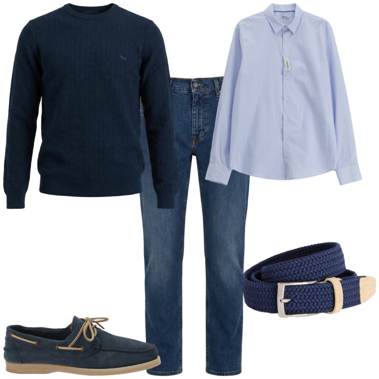 Outfit uomo - Trendy week end. Stile Trendy per Tutti i giorni. Abbinamento con jeans, cinture, pullovers, scarpe stringate, camicie.
