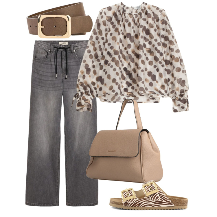 Outfit donna - Maggio. Stile Casual chic per Tutti i giorni. Abbinamento con zaini, jeans dritti, cinture, bluse, sandali in pelle.