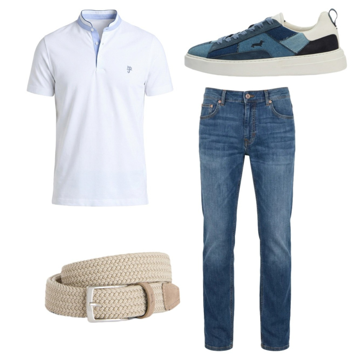 Outfit uomo - Total look. Stile Casual per Tutti i giorni. Abbinamento con cinture, jeans, polo, sneakers.