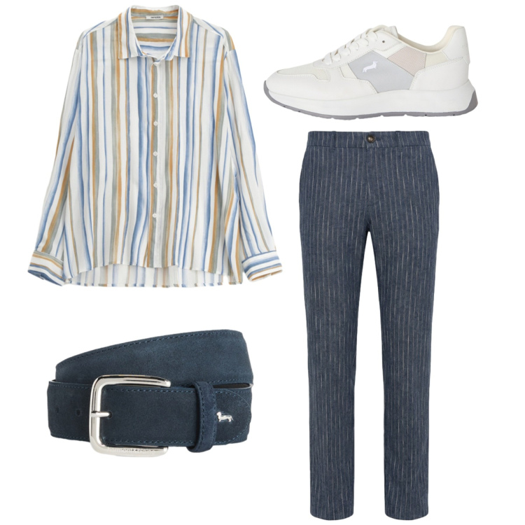 Outfit uomo - Total look. Stile Casual per Tutti i giorni. Abbinamento con cinture, sneakers, pantaloni, camicie.