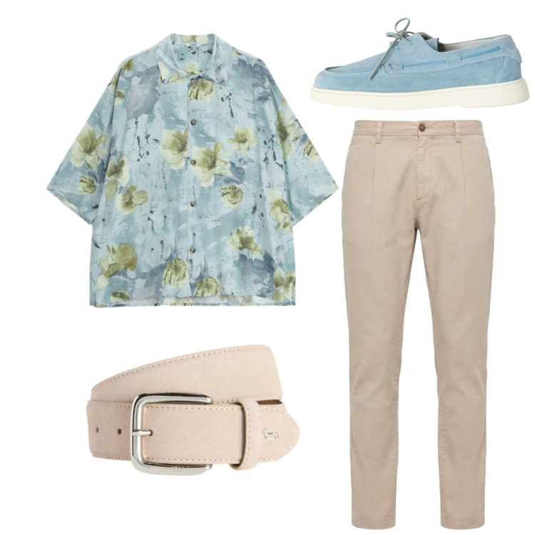 Outfit uomo - Total look. Stile Casual per Tutti i giorni. Abbinamento con cinture, pantaloni, scarpe stringate, camicie a manica corta.